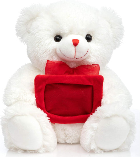 HollyHOME Teddy Bear Stuffed Animal Plush Bear with Red Bow Holding a Picture frame Soft Plush Toy Christmas Valentine's Day Gift 12 Inches White...