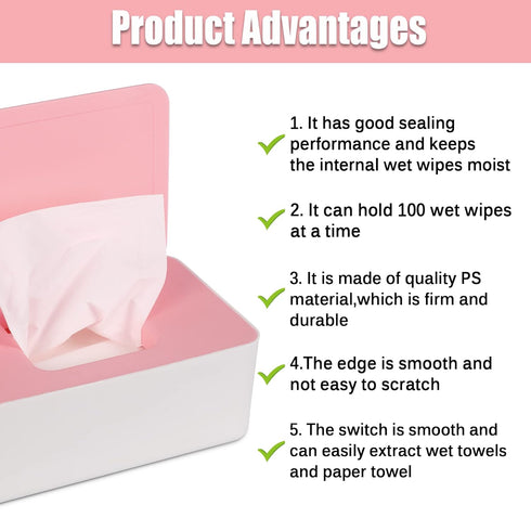 NOVWANG Wipes Dispenser, Baby Wipe Holder, Keeps Wipes Fresh, Refillable Wipe Container Baby Wipes Case for Bathroom Wipes Pouch Case, Pink...