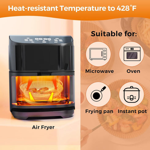 Air Fryer Paper Liners Disposable: 100PCS Round Airfryer Oven Insert Parchment Sheets Grease and Water Proof Non Stick Basket Liners for Baking Co...