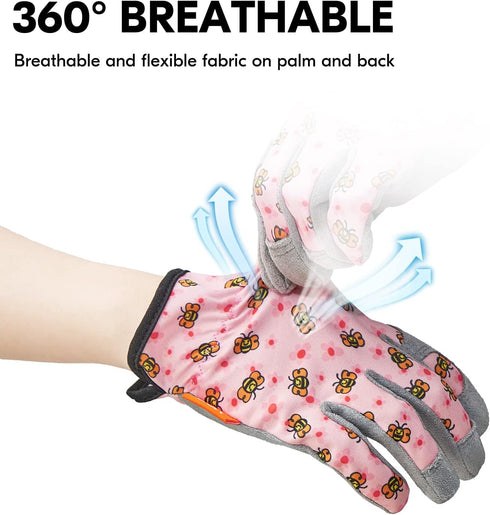 Vgo... 1-Pair Age 4-5 Kids Gardening Gloves,Children Yard Work Gloves,Soft Safety Outdoor Playing Gloves (Size S, Pink Bee, KID-MF7362)...