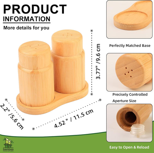 Salt and Pepper Shakers Set with Base Rack, Bamboo Wooden Cute Salt and Pepper Shaker for Kitchen Counter or Table as Farmhouse Countertop Decorat...