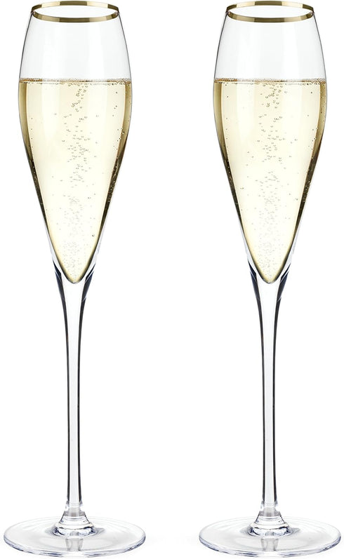Viski Gold-Rimmed Crystal Champagne Flutes, Crystal Drinking Glasses, Stemmed Wine Martini Glass Set, Housewarming Wedding Wine Gift - Set of 2, 8...