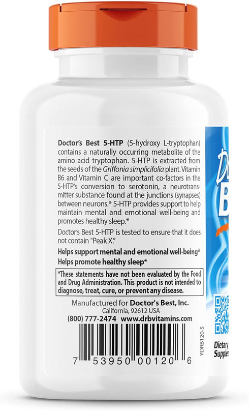 Doctor's Best 5-HTP Enhanced with Vitamins B6 & C, Non-GMO, Vegan, Gluten & Soy Free, 120 Count...