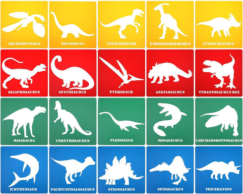 20 Pieces Stencils Dinosaurs for Sidewalk Chalk Colorful Translucent Dinosaur Stencils for Kids Animal Spray Paint Stencil Animal Template for DIY...