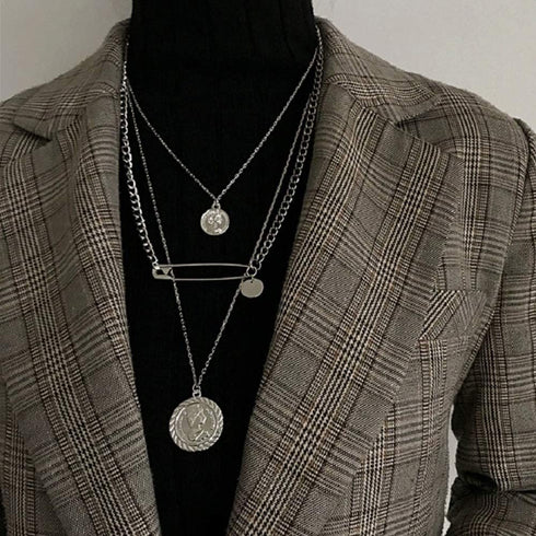 YERTTER Father's Day Multi-Layered Paper Clip and Coin Pendant Necklace Boho Jewelry Set Layered Pendant Statement Chunky Chain Necklace for Women...