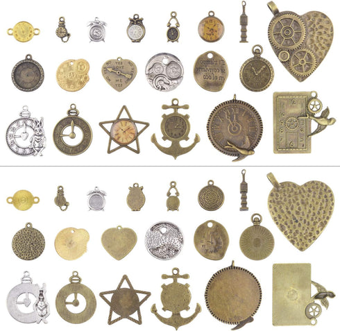 BronaGrand 20pcs Mixed Antiqued Charms Clock Face Charm Pendant, DIY Crafts, Gears, Jewelry Making, Steampunk Pendants,3 Colors...