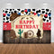 Mocsicka Western Cowboy Happy Birthday Backdrop Rustic Old West Rodeo Cowboy Background Red Bandana and Rustic Wood Kids Birthday Party Decoration...
