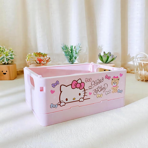 Hello Kitty Storage Box,Kawaii Desk Organizer for Girls,Cute Foldable Baskets Desk Box,Office Desk Bathroom Vanity Hello Kitty Room Decor,Gift for...