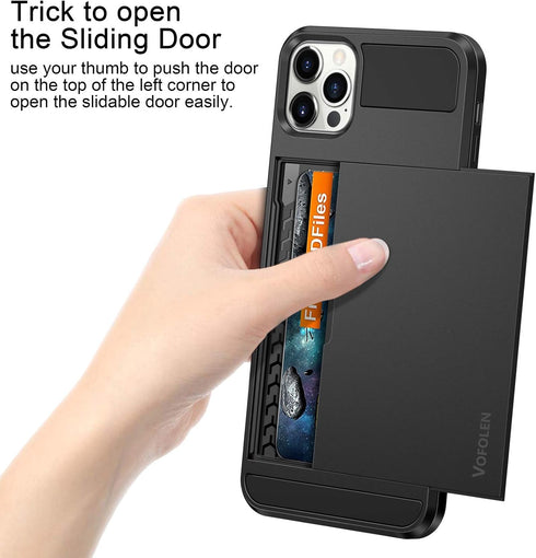 Vofolen Compatible with iPhone 12 Pro Max Case 5G Wallet Cover Credit Card Holder ID Slot Sliding Back Pocket Anti-Scratch Dual Layer Bumper Prote...