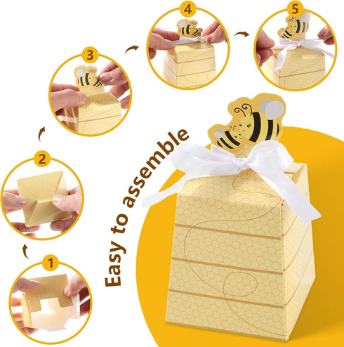 Cyblinia 50 Pack Bee Party Favor Boxes Treat Boxes Paper Beehive Gift Box for Birthday Party Supplies...