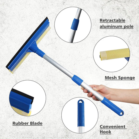 Professional Window Squeegee,2 in 1 Squeegee Window Cleaner with Long Stainless Steel Handle,Sponge Car Window Squeegee for Gas Station, Glass,Sho...