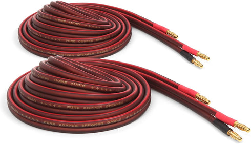 Micca 14 Gauge Pure Copper Speaker Wire, 6 Feet 2 Pack, Gold Plated Banana Plugs, Soldered Construction, Slim Design, 245 Strands, for Stereo or H...