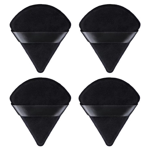 WSYUB 4Pcs Blender Puff Pure Cotton Face Soft Triangle Wedge Makeup Pad for Undereye Loose Mineral Body Powder, Black, Velour Sponge Makeup Tool...