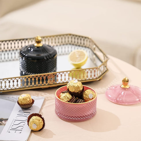 Glass Jewelry Jar Diamond Faceted Candy Storage Bowl with Lid Sugar Cans Food Container,Decorative Jewelry Box Apothecary Canisters,Kitchen Bathro...