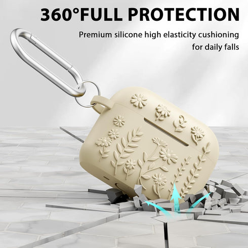 AirPods Pro 2 Case Cover, KOREDA Cute Flower Engraved Design Case for Airpods Pro 2nd Generation/1st Generation, Soft Silicone Full Protective Cov...