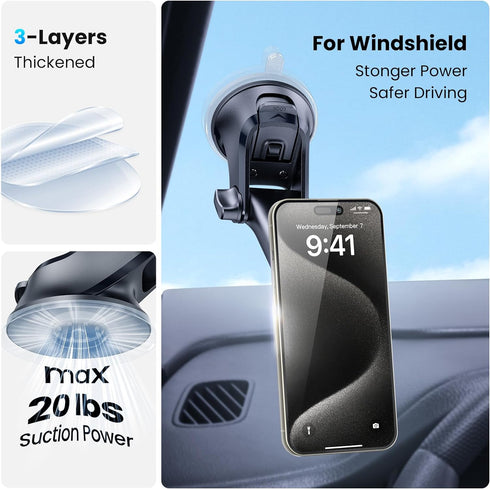 APPS2Car Magnetic Phone Mount for Car – Industrial Suction Cup Dashboard & Windshield Holder with Telescopic Arm, 6 Strong Magnets – Universal Fit...