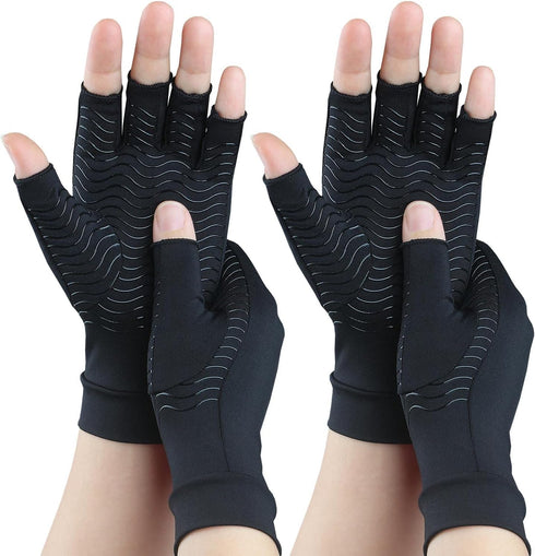 2 Pairs Copper Arthritis Gloves for Carpal Tunnel Pain Relief, Compression Gloves to Alleviate Hand Pain,Swelling,Fingerless Typing Gloves for Rhe...