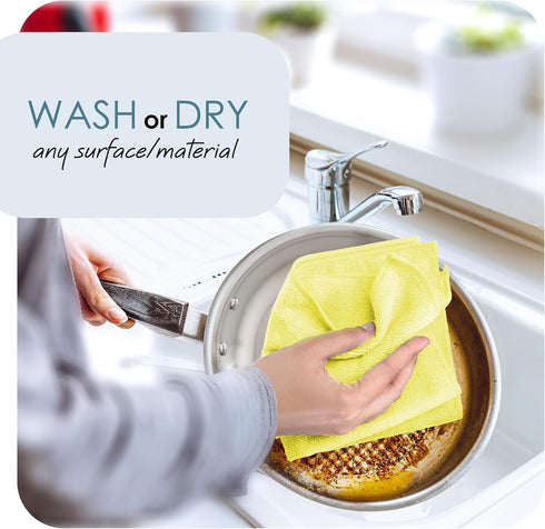 Hearth & Harbor Microfiber Cleaning Cloth, Microfiber Towels for Cars 12 Pack Washcloths, Yellow Cleaning Rags, Reusable Microfiber Towel, Microfi...