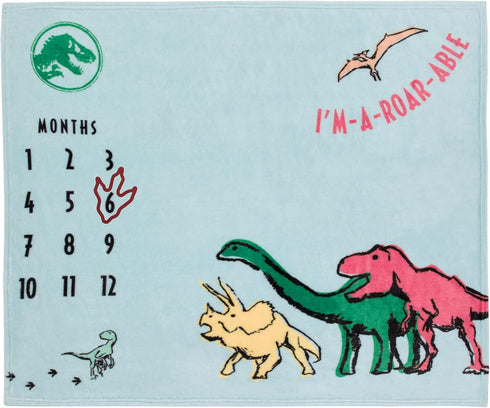 Welcome to The Universe Baby Jurassic World Blue, Green, Orange and Yellow I'm-a-Roar-able Dinosaur Super Soft Milestone Baby Blanket...