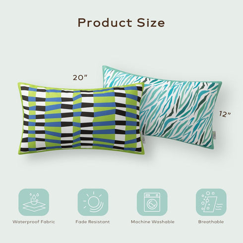 Ashler Boho Lumbar Outdoor Pillows, Light Green/Teal 12x20 Pillow Covers, Outdoor Pillows Waterproof Set of 2, Pillow Case for Patio, Couch, Water...