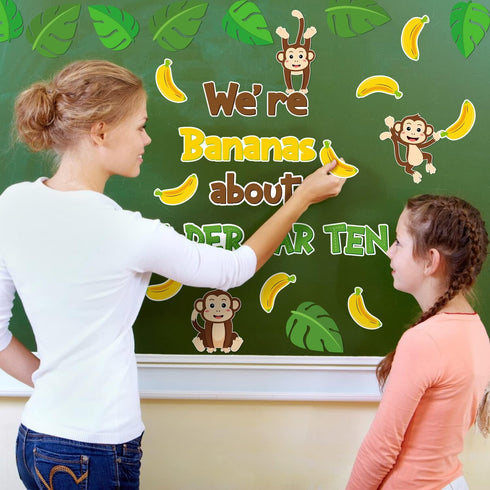 84Pcs Wild Animals Kindergarten Back to School Bulletin Board Set Bananas about Kindergarten Trees Monkey Cutouts First Day of School Decoration D...