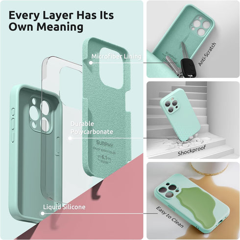 SURPHY Designed for iPhone 15 Pro Case with Screen Protector and Lanyard, Phone Strap and Liquid Silicone Phone Case (Camera Protective + Soft Mic...