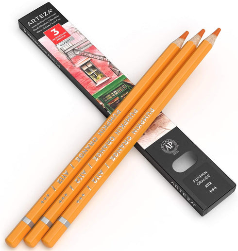 Arteza Professional Watercolor Pencils, Pack of 3, A112 Pumpkin Orange, Water-Soluble Pencils for Coloring, Blending, Layering & Watercolor Techni...