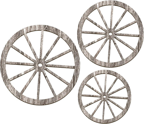 Qunclay 3 Pcs Wooden Wagon Wheel Decor 12/10/8 Inch Old Western Western Wall Decor Farmhouse Wagon Wheels Rustic Yard Wall Art Decor Hanging Decor...