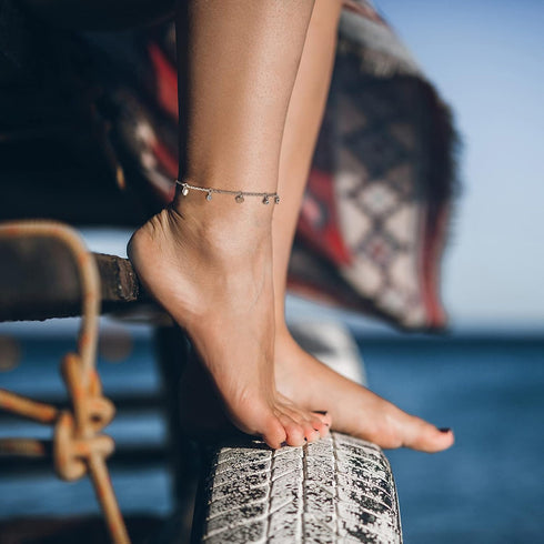 DS Simple Charm Anklet for Women?14k Rose Gold plating Beach Dainty Cute Tiny Adjustable Stainless steel ankle bracelets Personalized Foot chain J...