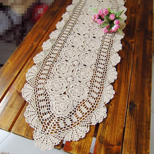 Damanni Oval Cotton Handmade Crochet Lace Table Runner Doilies Dresser Scarf ,15 Inch by 63 Inch?Beige...