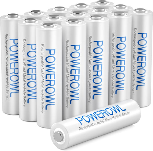 POWEROWL AAA Rechargeable Batteries High Capacity, Low Self Discharge HR03 Battery 1000mAh 1.2V NiMH, 16 Pack...