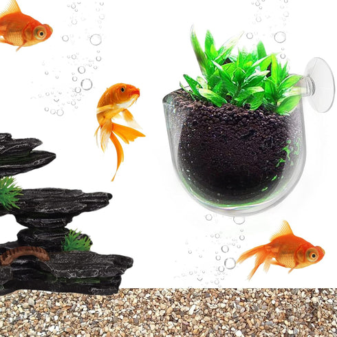 5 Pcs Plastic Aquatic Plant Pots, Aquarium Plant Pots with Suction Cups, Acrylic Aquarium Planter, Red Shrimp Live Plant Fish Tank Holder...