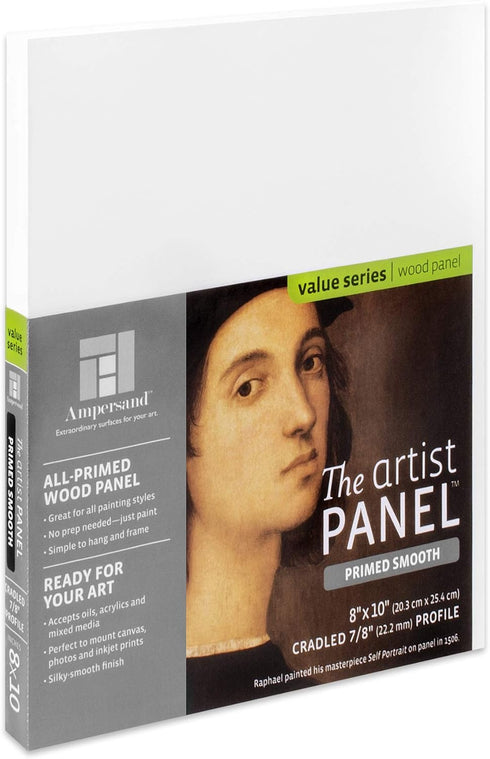 Ampersand Art Supply Wood Gesso Artist Painting Panel: Primed Smooth, 8" x 10", 7/8" Cradled Profile...