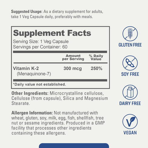 biophix Vitamin K2 MK-7-300 mcg 60 Vcaps - High-Potency Supports Strong Bones Immune Health and D-3...