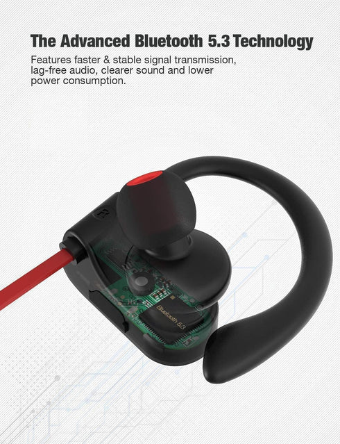 Otium Bluetooth Headphones, Wireless Earbuds IPX7 Waterproof Sports Earphones with Mic HD Stereo Sweatproof in-Ear Earbuds Gym Running Workout 15 ...