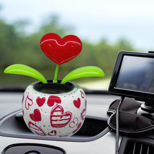 Red Solar Powered Dancing Figurines, Solar Dance Flower, Heart Swing Dancing Flower in Pots, Shaking Head Ornament Car Dashboard Decoration Gift f...