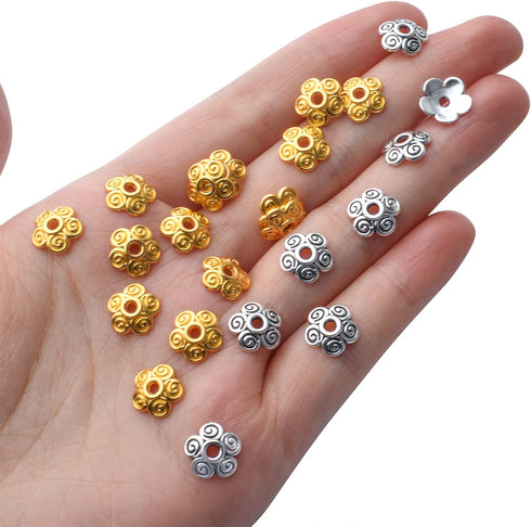 Aylifu Flower Bead Caps,200pcs 10mm Tibetan Alloy Spacer Beads Caps Bali Style Jewelry Spacers for DIY Bracelet Necklace Crafts Making,2 Colors...