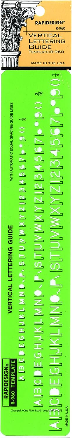 Rapidesign Gothic Vertical Letter and Number Template - 1/8, 3/16, 1/4 Inch Sizes, 1 Each (R960)...