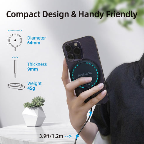 Wireless Charger, 15W Max Fast Magnetic Wireless Charging Pad Compatible with iPhone 15/14/13/12 Series, AirPods Pro 2 with AC Adapter Black...