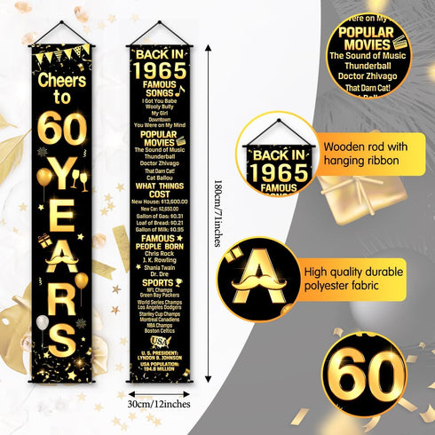 60th Birthday Party Anniversary Decorations Cheers to 60 Years Banner Party Decorations Welcome Porch Sign for Years Birthday Supplies (60th-1965)...