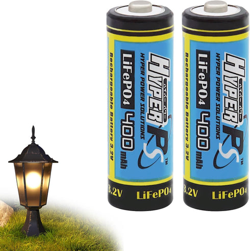 (2-Pack) 3.2V LiFePo4 14430 (14 x 43mm) 400mAh Rechargeable Battery for Solar Panel Light, Tooth Brush, Shaver, Flashlight...