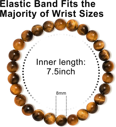 5pcs Bracelets set for Men, Natural Stone Mens Beaded Bracelets, 8mm Tiger Eye Lava Rock Black Agate Bracelet...