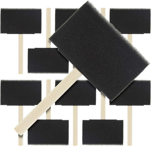 US Art Supply 4 inch Foam Sponge Wood Handle Paint Brush Set (Value Pack of 10) - Lightweight, durable and great for Acrylics, Stains, Varnishes, ...