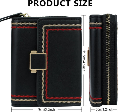 Wallet Women Credit Card Holder Black Small Wallets Cute Leather Coin Purse Minimalist Design Women's Travel Wallets with ID Window Kawaii Cash Wa...