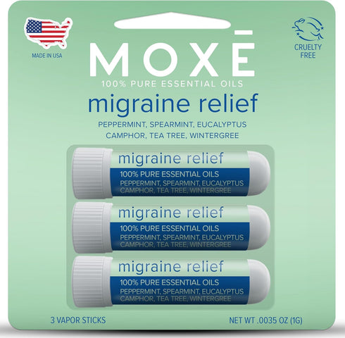 MOXE Migraine Relief Nasal Inhalers, Essential Oils for Headaches & Tension Relief, Portable Aromatherapy, Easy-to-Use, Pure & Undiluted, Peppermi...