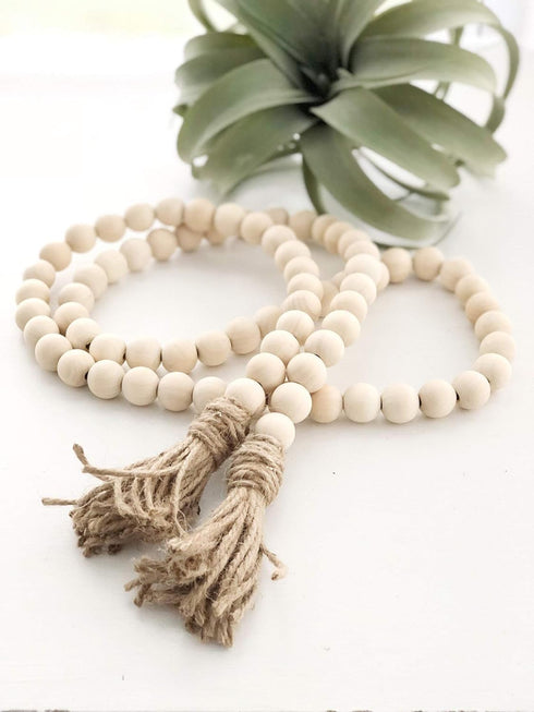 PINSUKO Natural Wood Bead Garland Set with Tassels, Farmhouse Beads, 57 Inches...