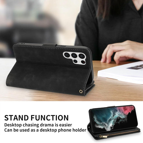 ZZXX for Samsung Galaxy S22 Ultra Case Wallet with Card Slot Premium Soft PU Leather Zipper Flip Folio with Wrist Strap Kickstand Protective Cover...
