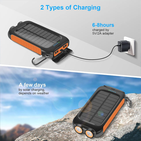 Power-Bank-Solar-Charger - 10000mAh Power Bank, Portable Charger, External Battery Pack 5V/3A Type C Input Output Dual Built-in Super Bright Flash...