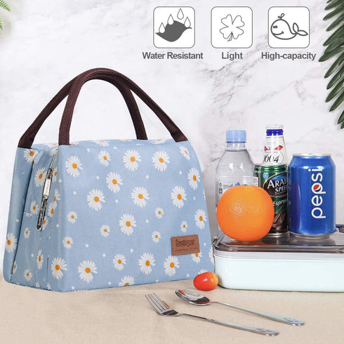 Buringer Insulated Lunch Bag Lunch Box for Women Men Adult Lunch Tote for Work Picnic Travel (Blue Daisy)...