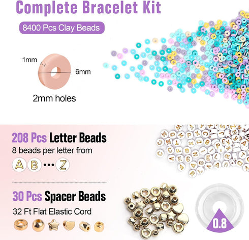 8638pcs Bracelet Making Kit, Clay Beads Bracelet Kit 12 Colors Friendship Bracelet Heishi Beads Jewelry Making Supplies for Girls Adults Teens (Me...